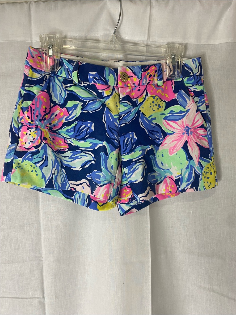 Lilly Pulitzer Navy Floral Denim Shorts with Pink & Lime Highlights